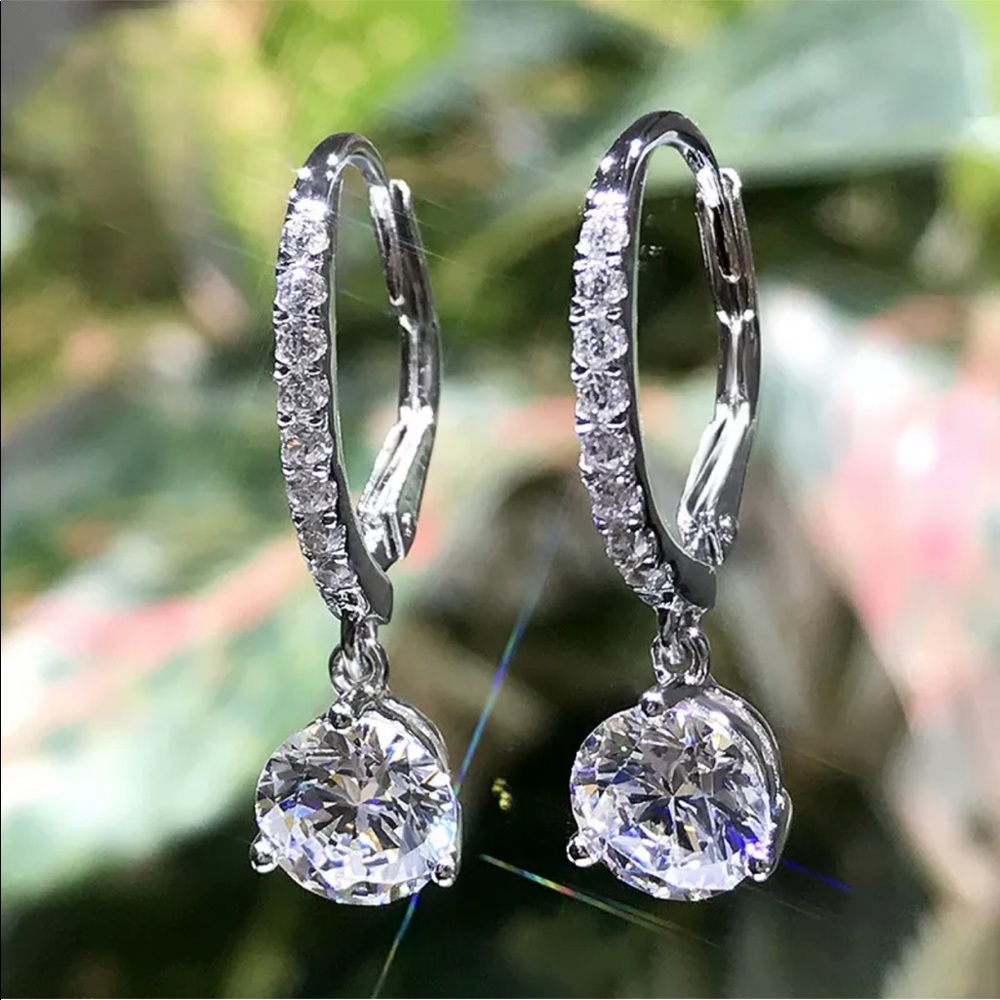 925 Silver Women White Sapphire Jewelry Earrings - Picture 4 of 5